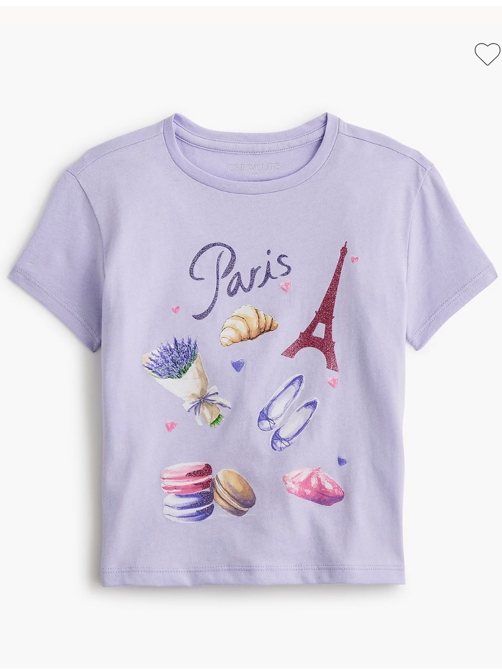 XXS🇫🇷 Crewcuts Paris Nostalgia Graphic Short Sleeve T Lavender Purple & Glitter